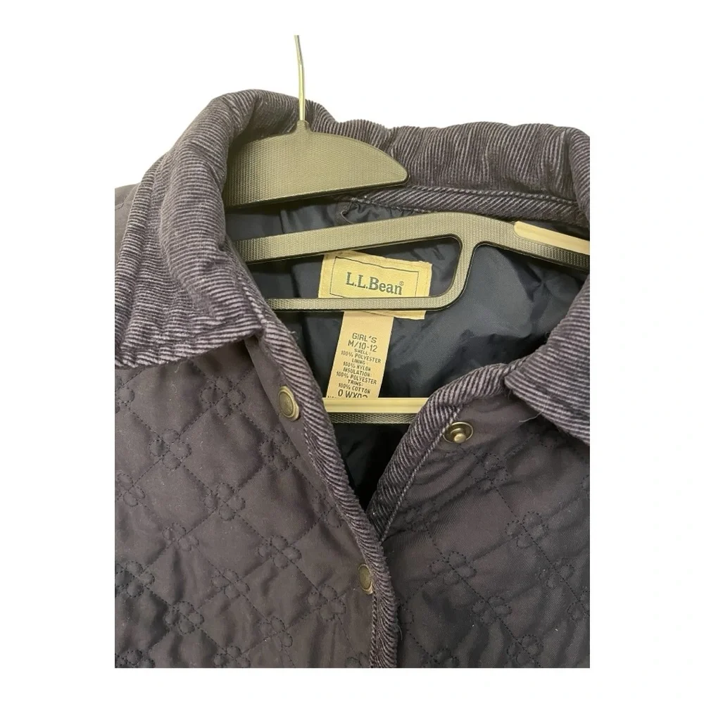 L.L. Bean Girls Quilted‎ Barn Jacket Navy Blue w/ Corduroy Trim M (10–12)
